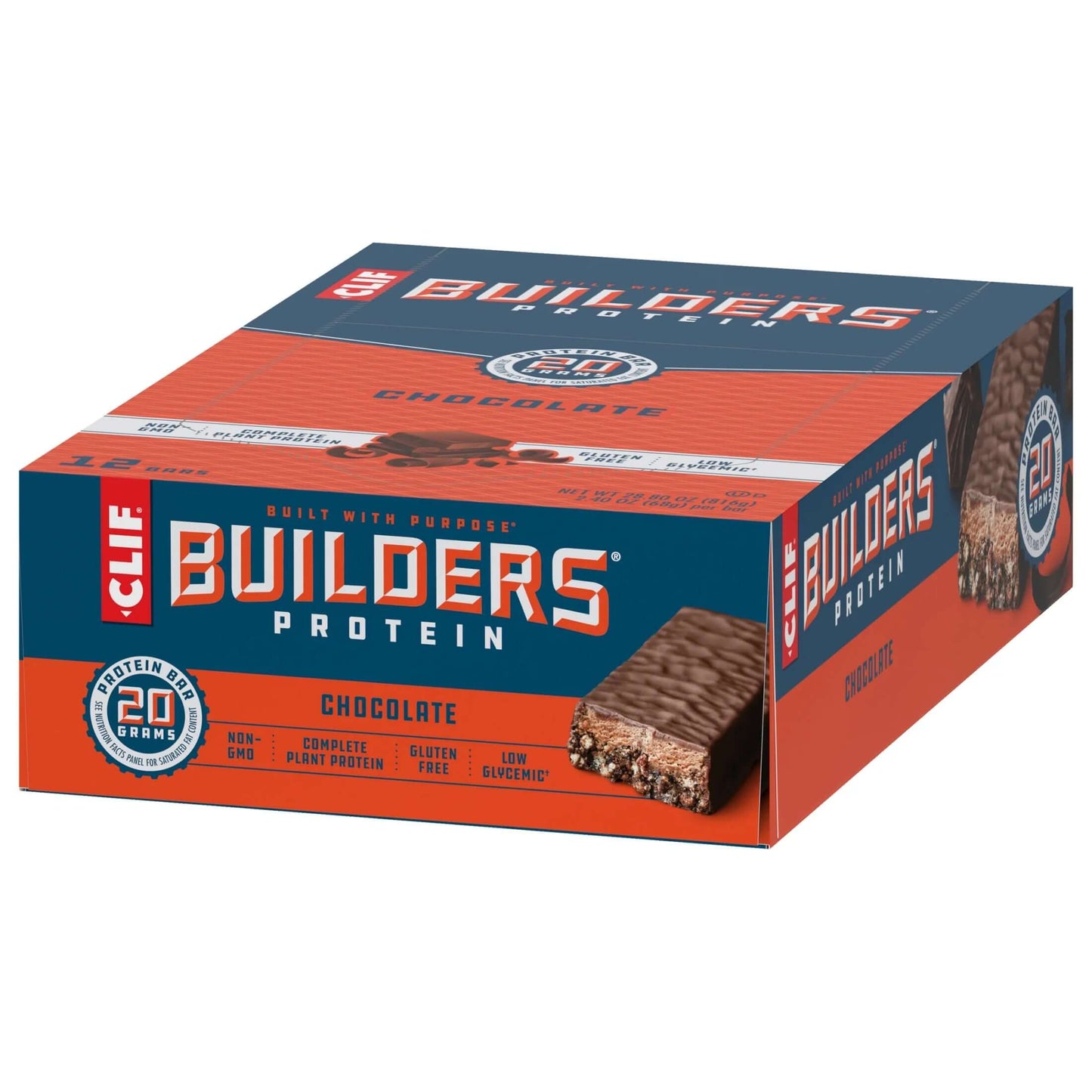 CLIF Protein Bars Chocolate Flavor, Plant Protein, Gluten Free Bars, 12Ct