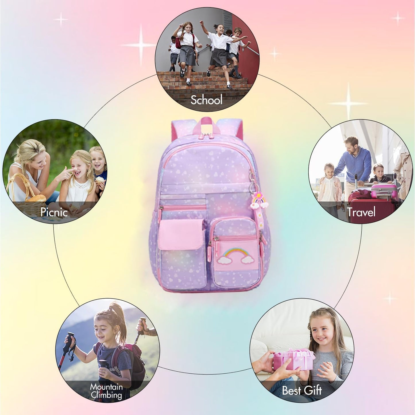 School Backpack for Girls Rainbow Backpack Cute Backpack for Back to School Lapt