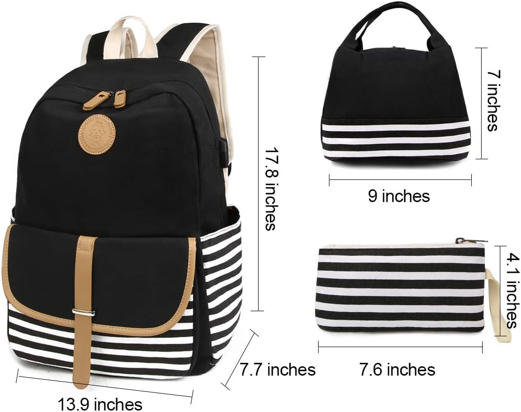 Backpacks for Women Teen Girls,Large Capacity Bookbag with USB Charger Port,Canvas Backpack-Back School Gift for Girls