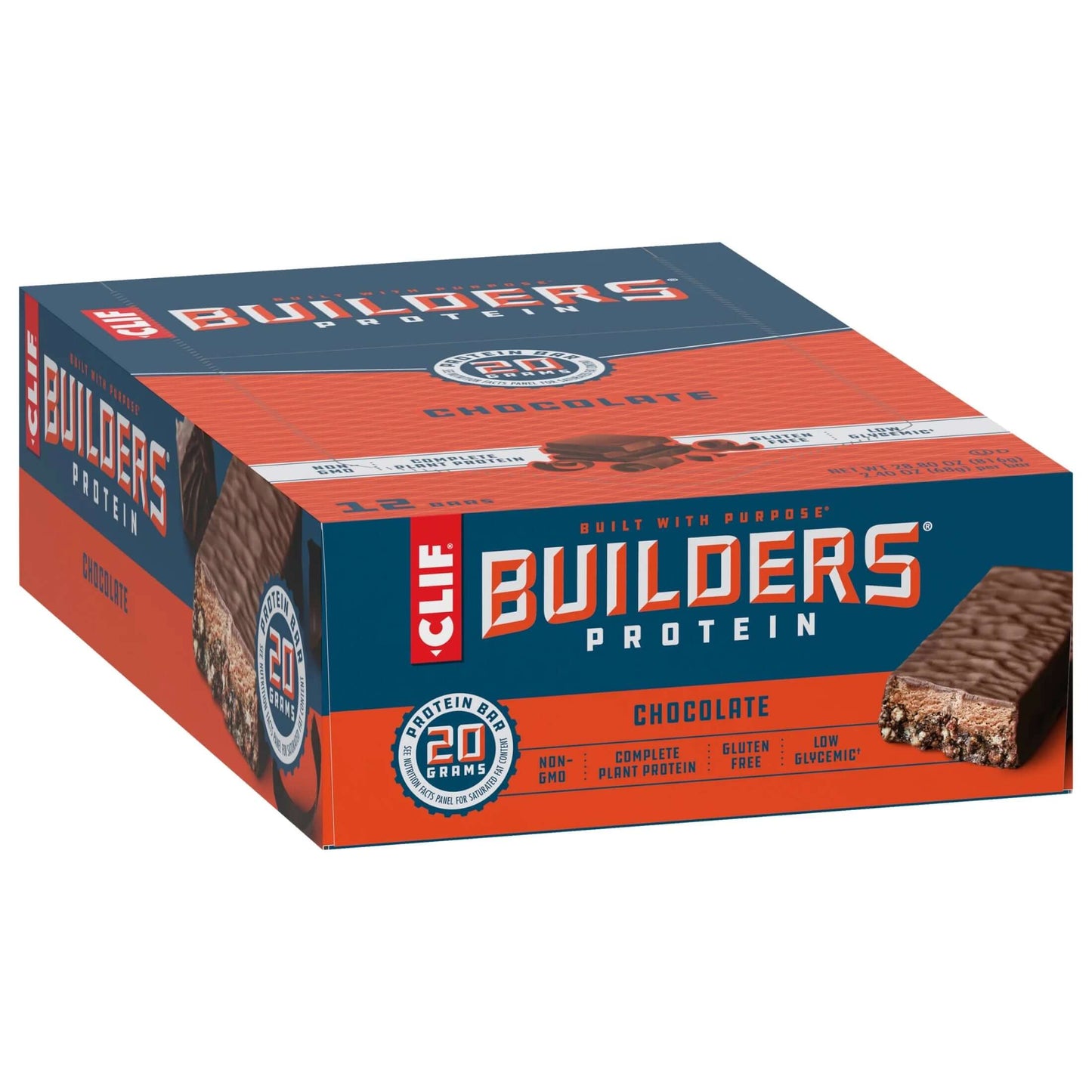 CLIF Protein Bars Chocolate Flavor, Plant Protein, Gluten Free Bars, 12Ct