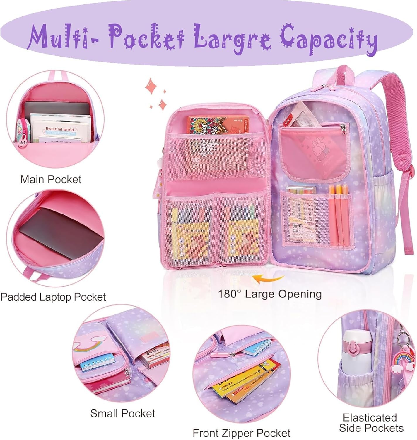 School Backpack for Girls Rainbow Backpack Cute Backpack for Back to School Lapt