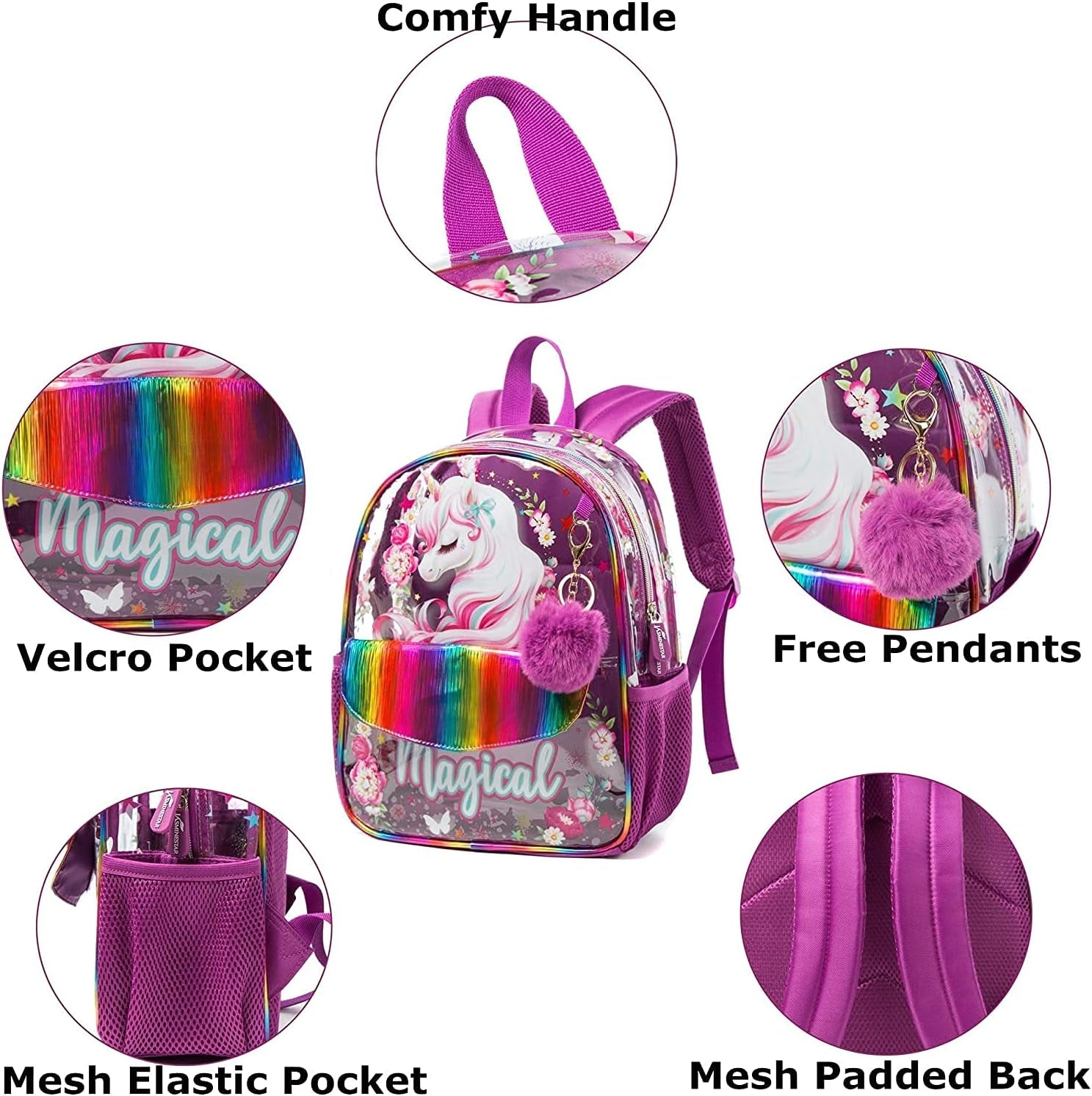 Girls 3PCS Backpack with Lunch Box High Elementary Middle School Backpack