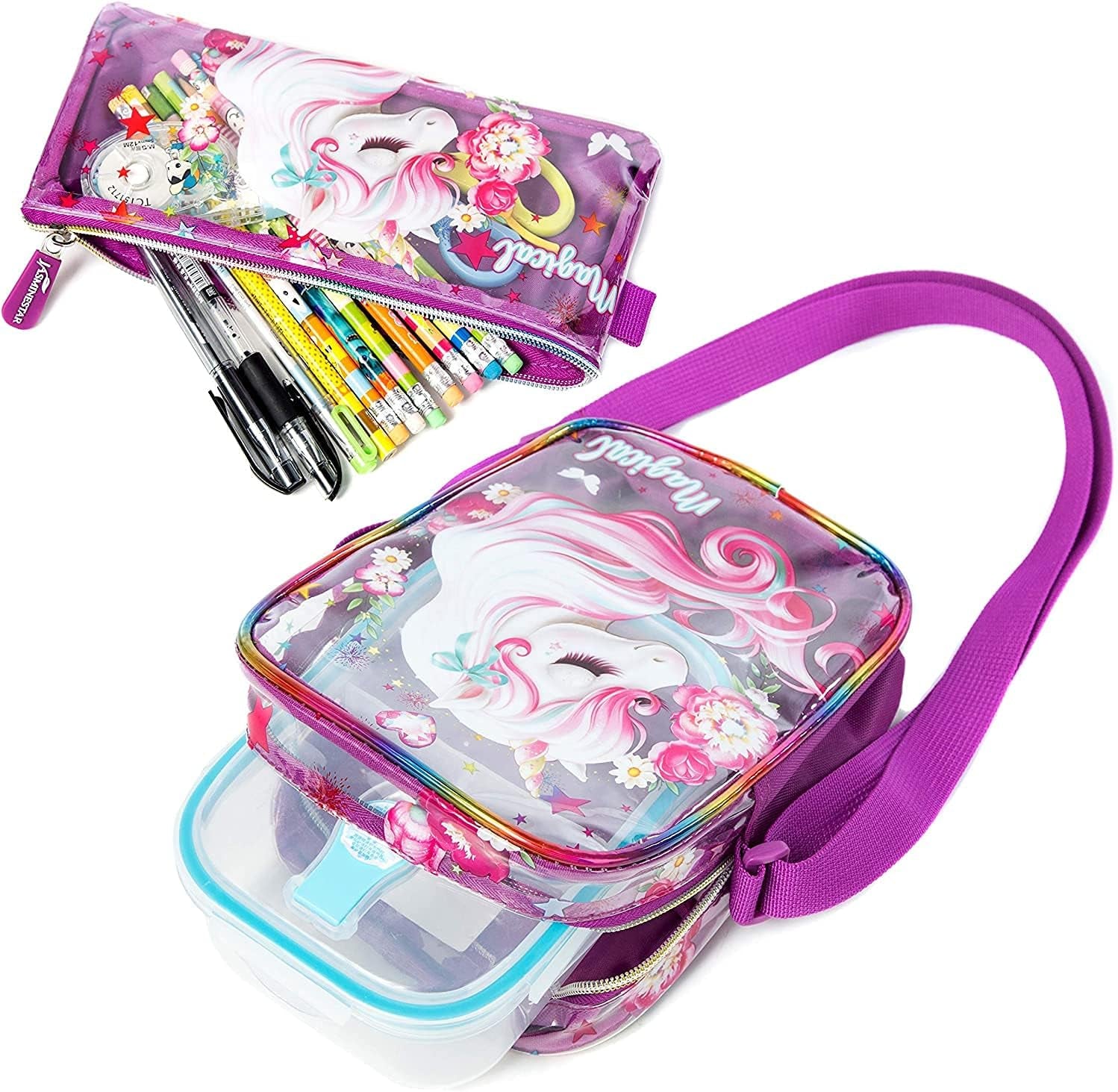 Girls 3PCS Backpack with Lunch Box High Elementary Middle School Backpack