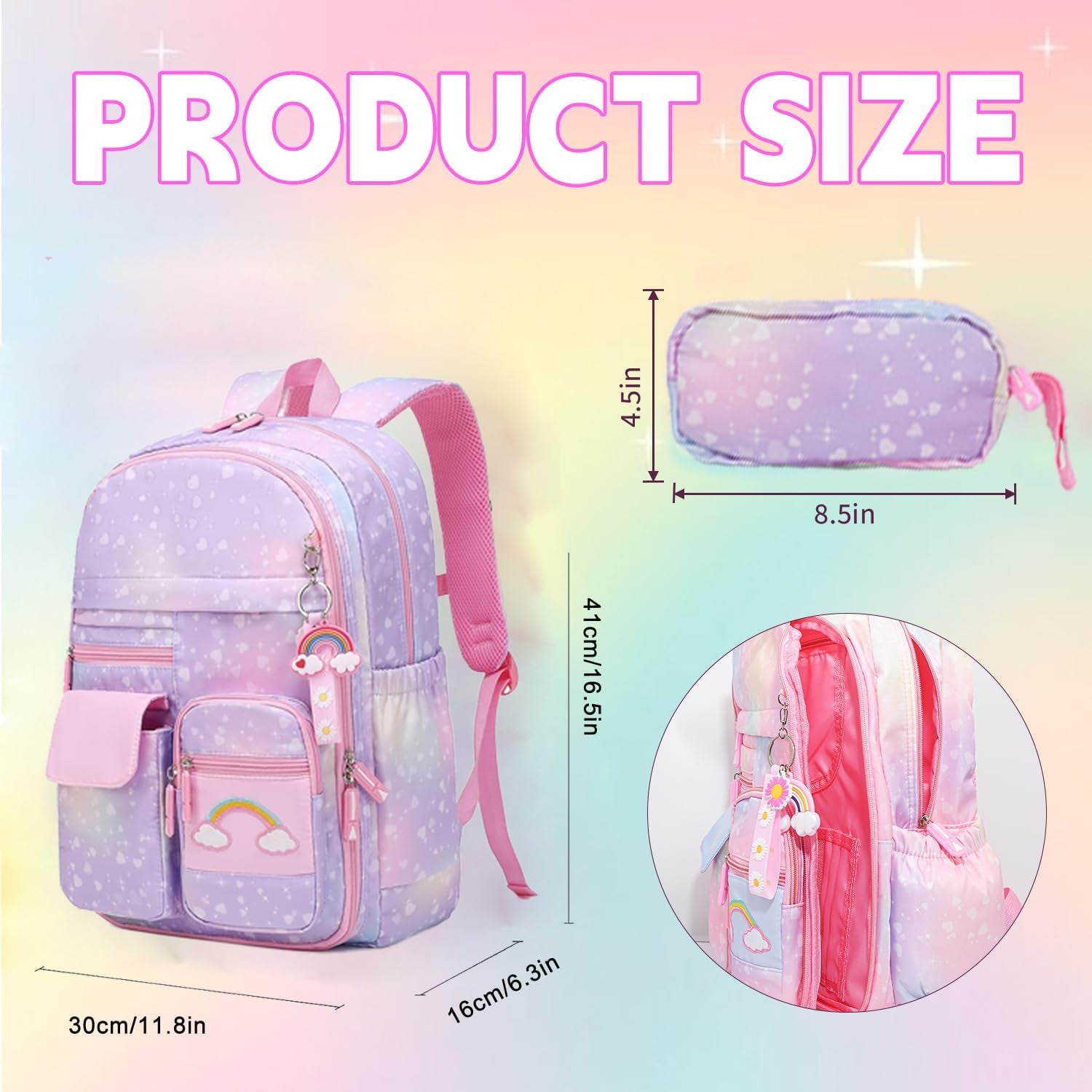 School Backpack for Girls Rainbow Backpack Cute Backpack for Back to School Lapt