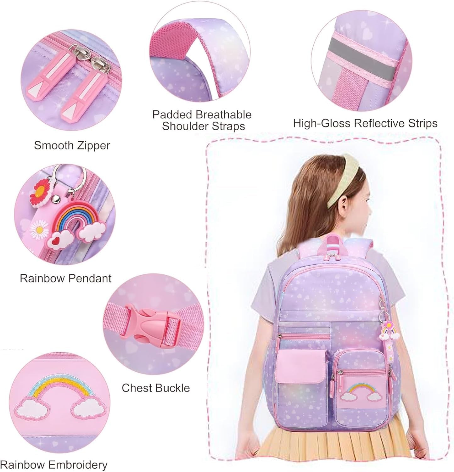 School Backpack for Girls Rainbow Backpack Cute Backpack for Back to School Lapt