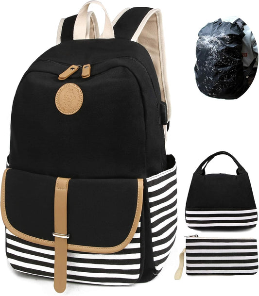 Backpacks for Women Teen Girls,Large Capacity Bookbag with USB Charger Port,Canvas Backpack-Back School Gift for Girls