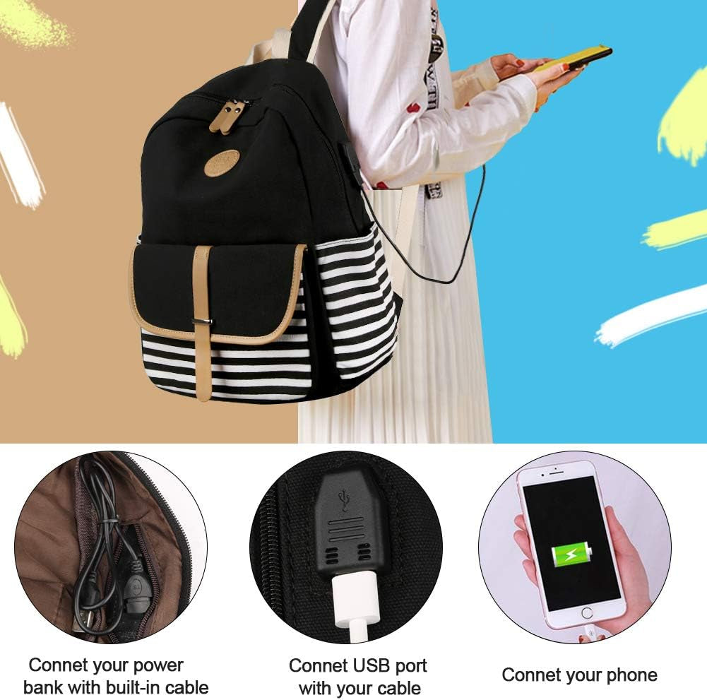 Backpacks for Women Teen Girls,Large Capacity Bookbag with USB Charger Port,Canvas Backpack-Back School Gift for Girls