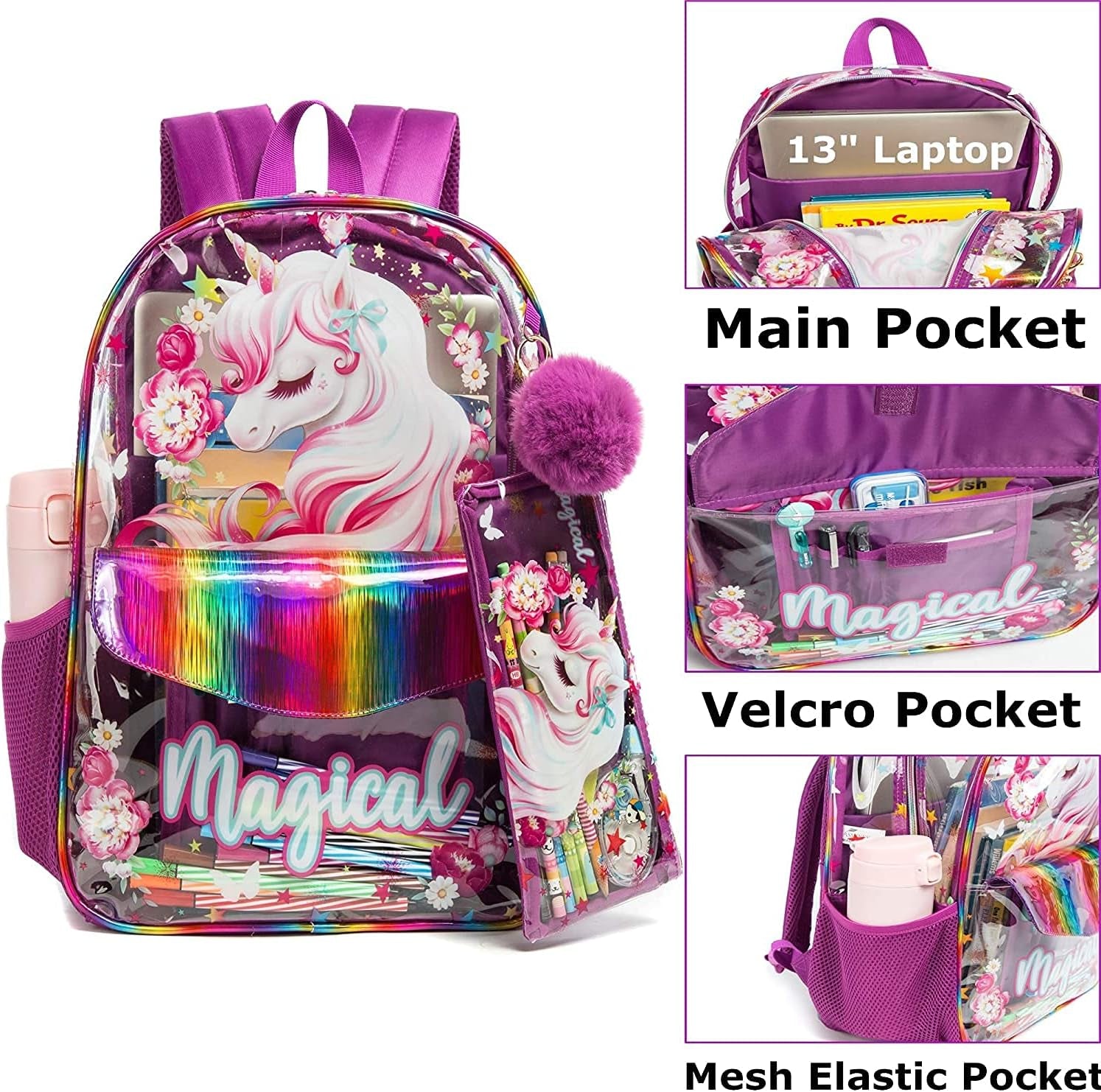 Girls 3PCS Backpack with Lunch Box High Elementary Middle School Backpack