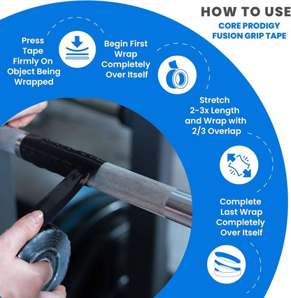 Fusion Grip Tape - Silicone Rubber Wrap for Pull up Bars, Barbells, Dumbbells, Sports and Gym Equipment, and Tools