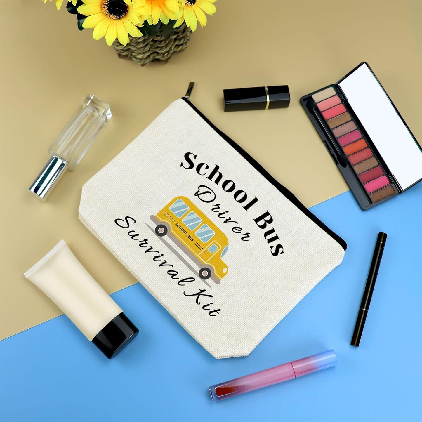 School Bus Driver Appreciation Gifts Makeup Bag Thank You Gift for School Bus Driver Christmas Birthday Graduation Goodbye Retirement Present Cosmetics Bag for Women Travel Zipper Toiletries Pouch