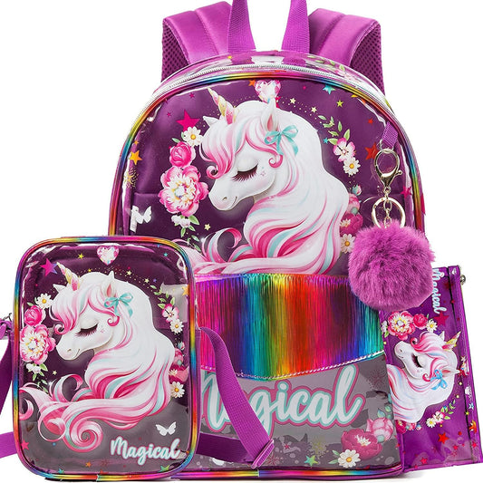 Girls 3PCS Backpack with Lunch Box High Elementary Middle School Backpack