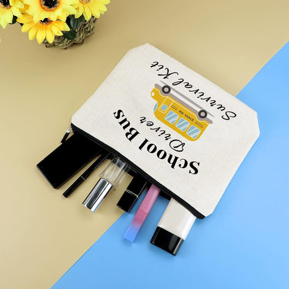 School Bus Driver Appreciation Gifts Makeup Bag Thank You Gift for School Bus Driver Christmas Birthday Graduation Goodbye Retirement Present Cosmetics Bag for Women Travel Zipper Toiletries Pouch